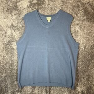 LL Bean Cashmere Vest Mens XL Blue WW09 Sweater Knit Preppy Flaws V Neck